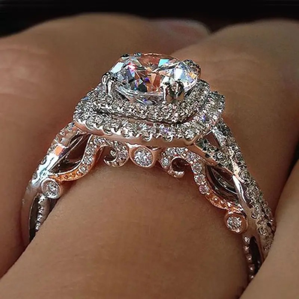Exqusite Siver&Rose Gold Chic Halo Ring - Picture 2 of 8